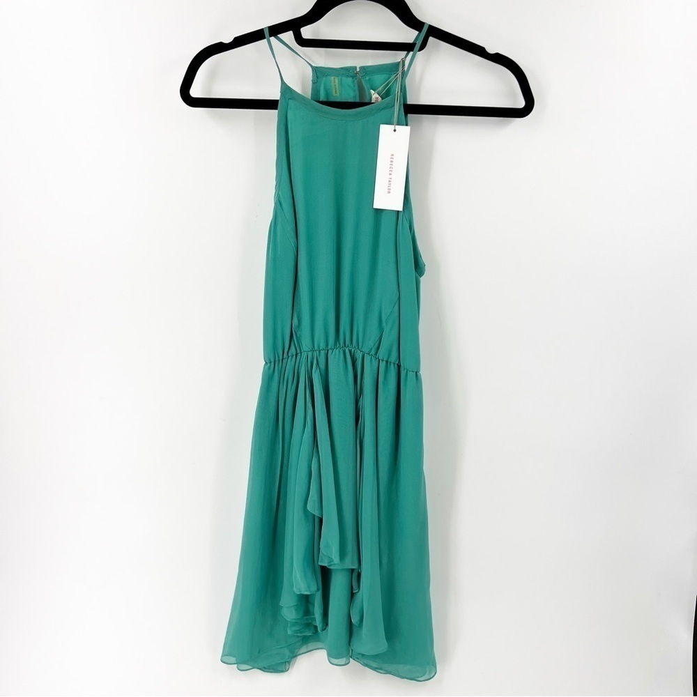 ✅ NWT REBECCA TAYLOR GREEN HALTER SILK DRESS‎ SIZE 4